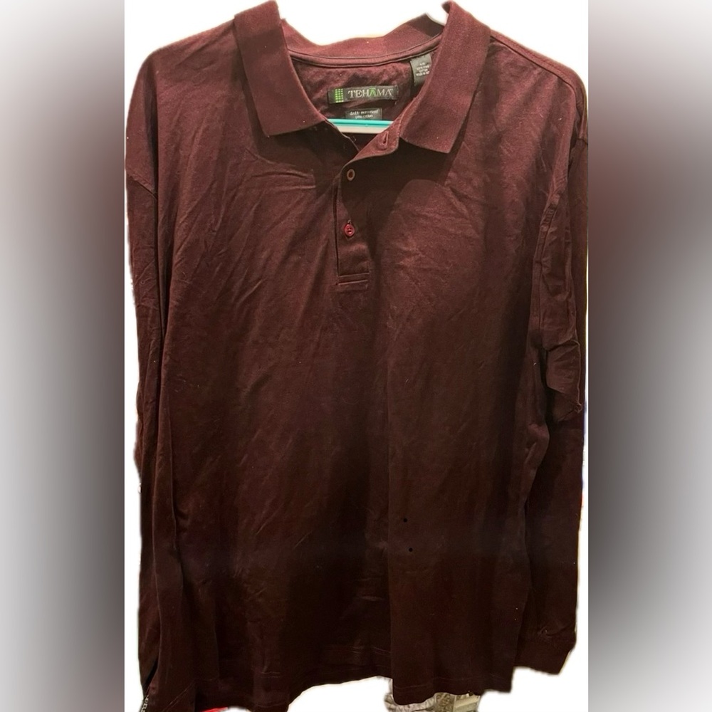 100% Double Mercerized Pima Cotton Long sleeve Maroon Tehama Golf Shirt